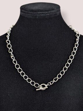 Minimalist Silver Tone Toggle Chain Necklace